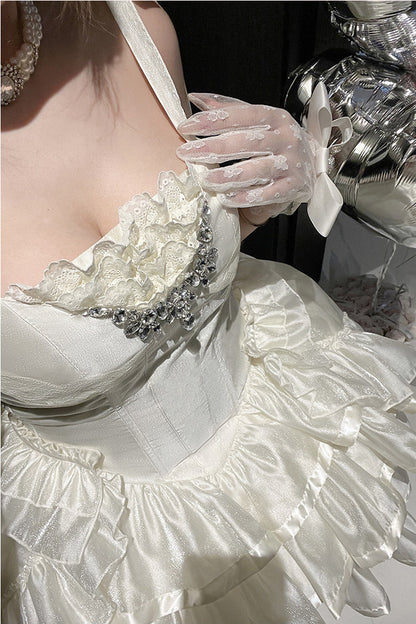 Elegant Floral Satin Ribbon Lolita Dress