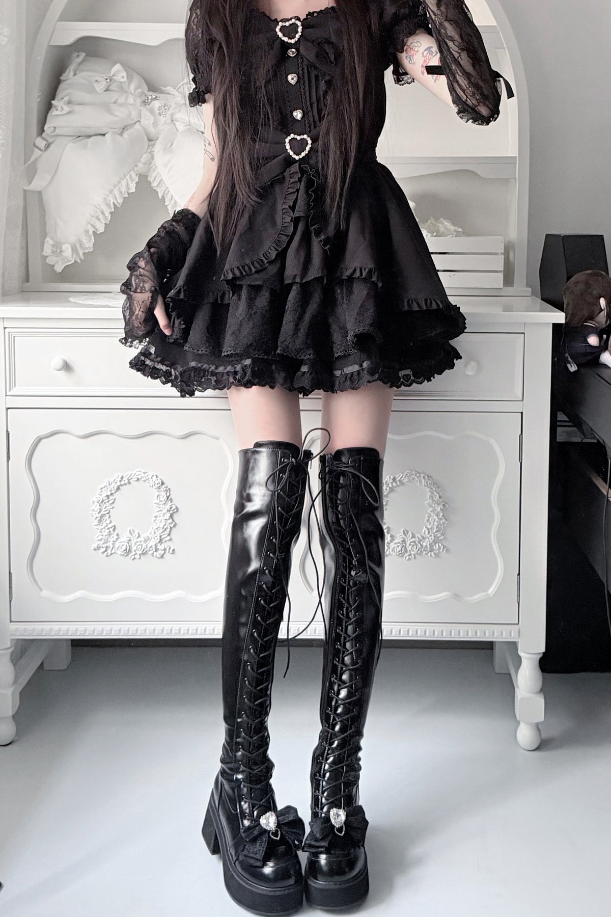 Cross-Studded Platform Over-The-Knee Boots