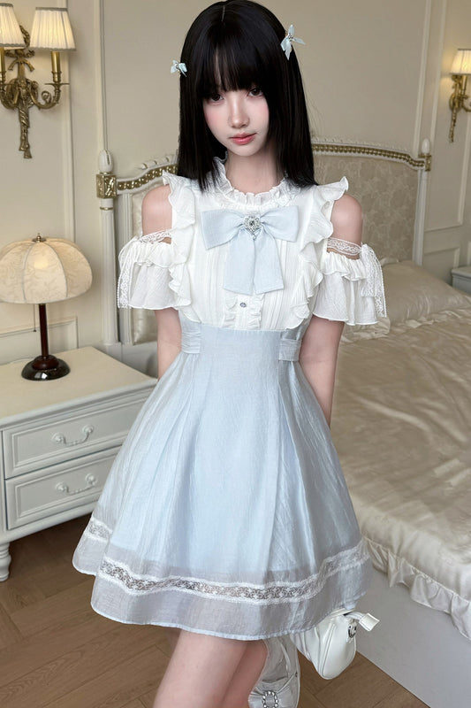 Long Sleeve Off-Shoulder Patchwork Dress