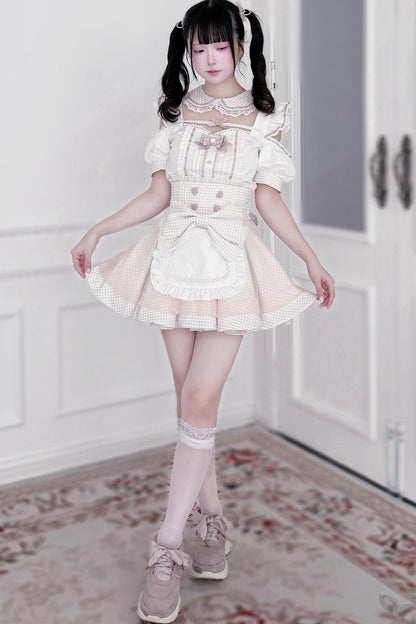 Ensemble haut à volants à carreaux style girly et minijupe à carreaux