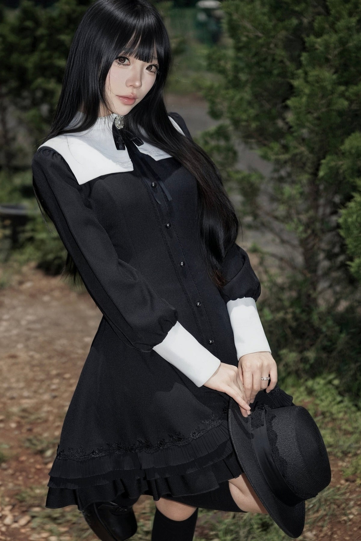 Gothic Puff Sleeve Nun Collar Dress