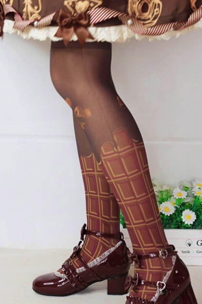 Medias lolita con lazo de chocolate dulce