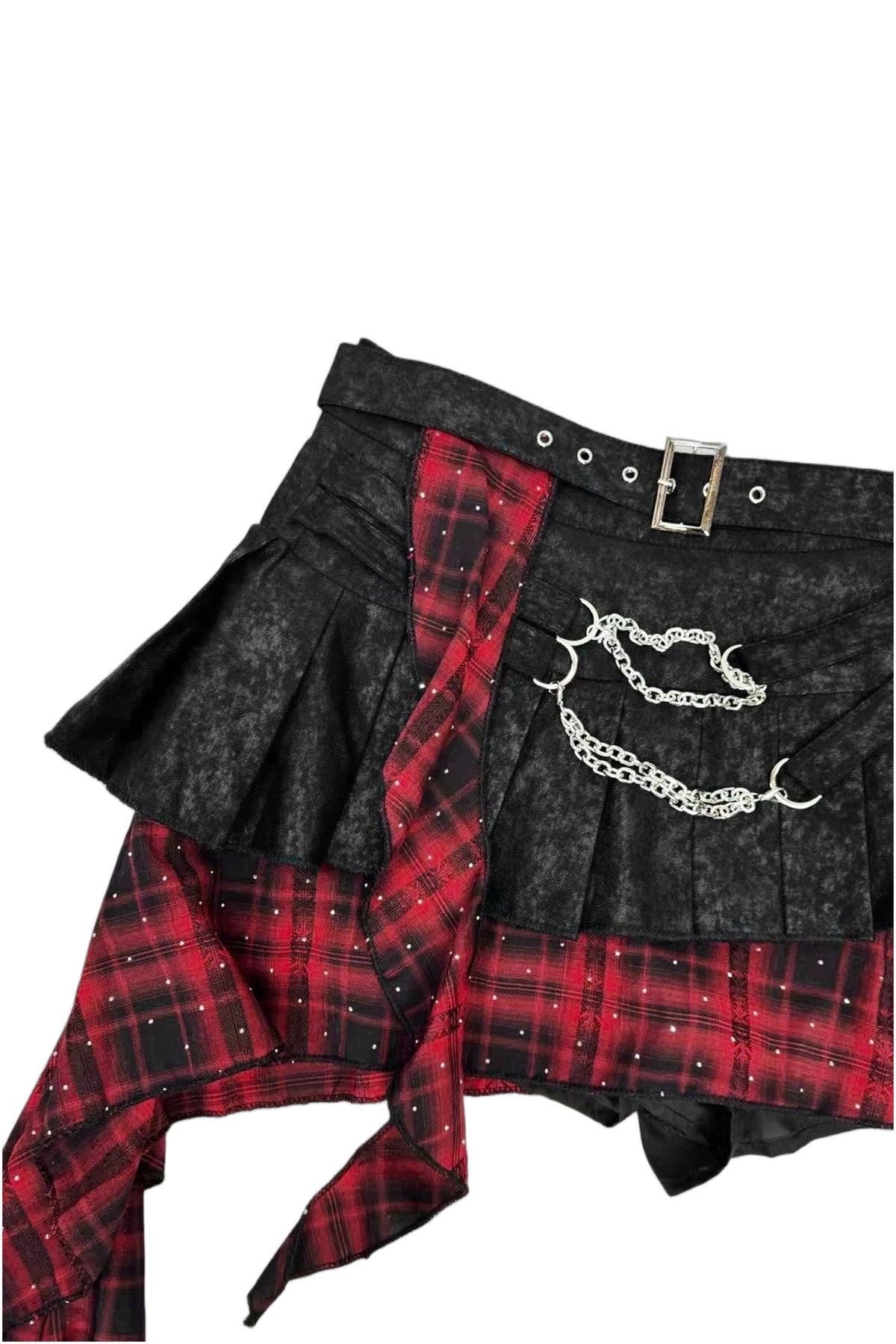 Y2K Red Plaid Irregular Skirt