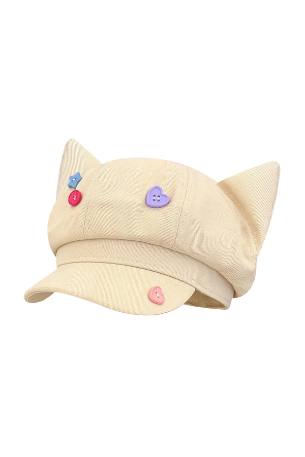 Cat Ear Button Newsboy Cap