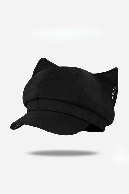 Cat ear studded suede newsboy cap