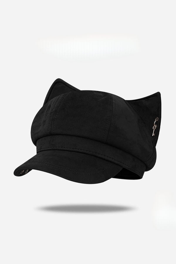 Cat ear studded suede newsboy cap