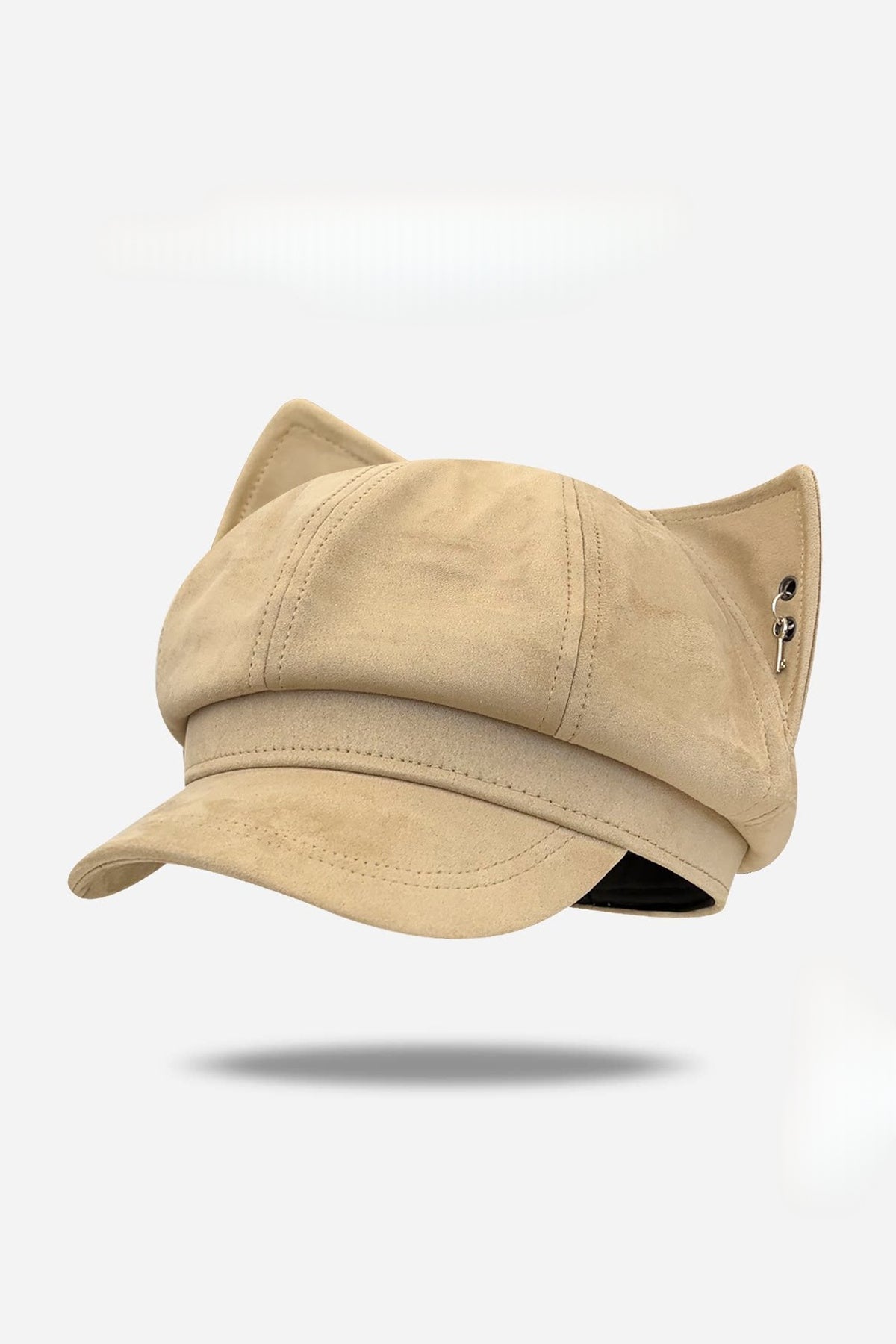 Cat ear studded suede newsboy cap