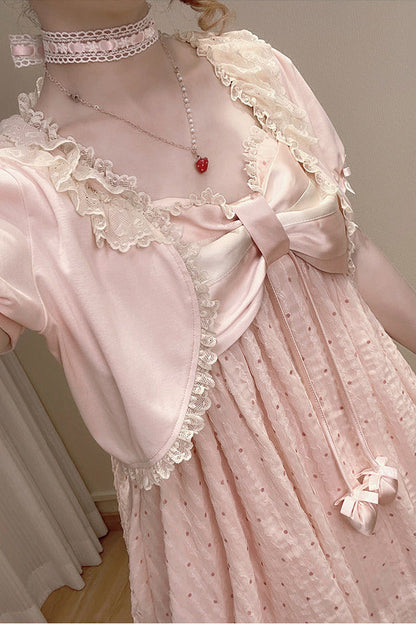 [Pre-order Deadline: May 29] Romantic Fairy Pink Lace Ribbon Cardigan