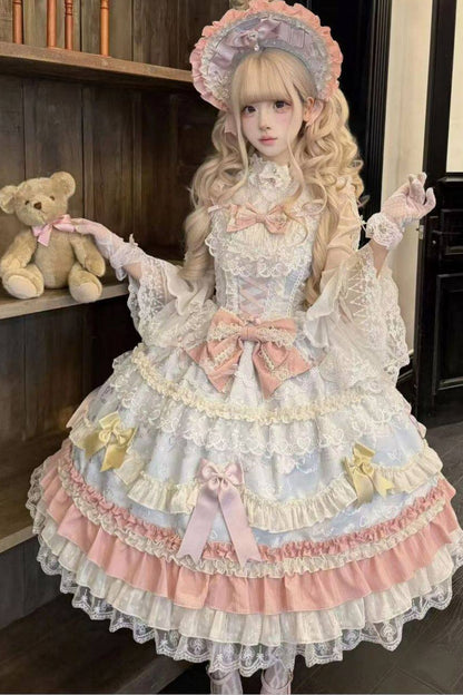 Weißes Tee-Schleifen-Lolita-JSK-Kleid