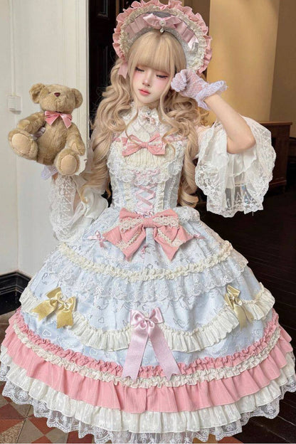 Weißes Tee-Schleifen-Lolita-JSK-Kleid