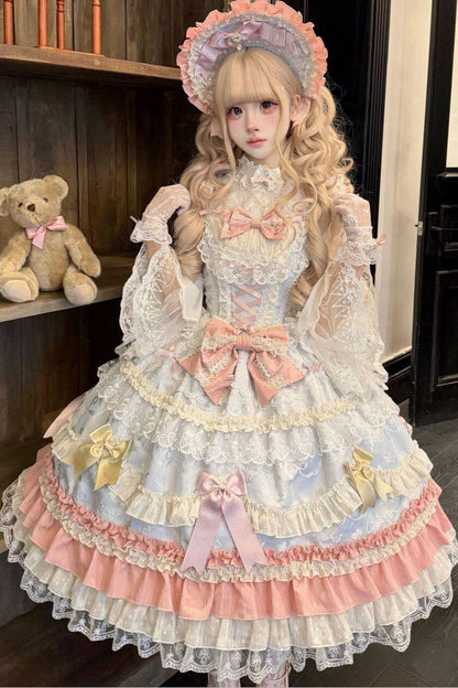 Weißes Tee-Schleifen-Lolita-JSK-Kleid