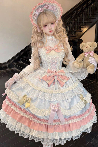 Weißes Tee-Schleifen-Lolita-JSK-Kleid