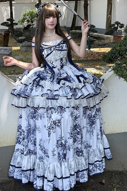 Blue Porcelain Floral Dress Set