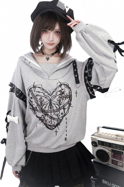 Dark Subculture Butterfly Sweatshirt + Skirt