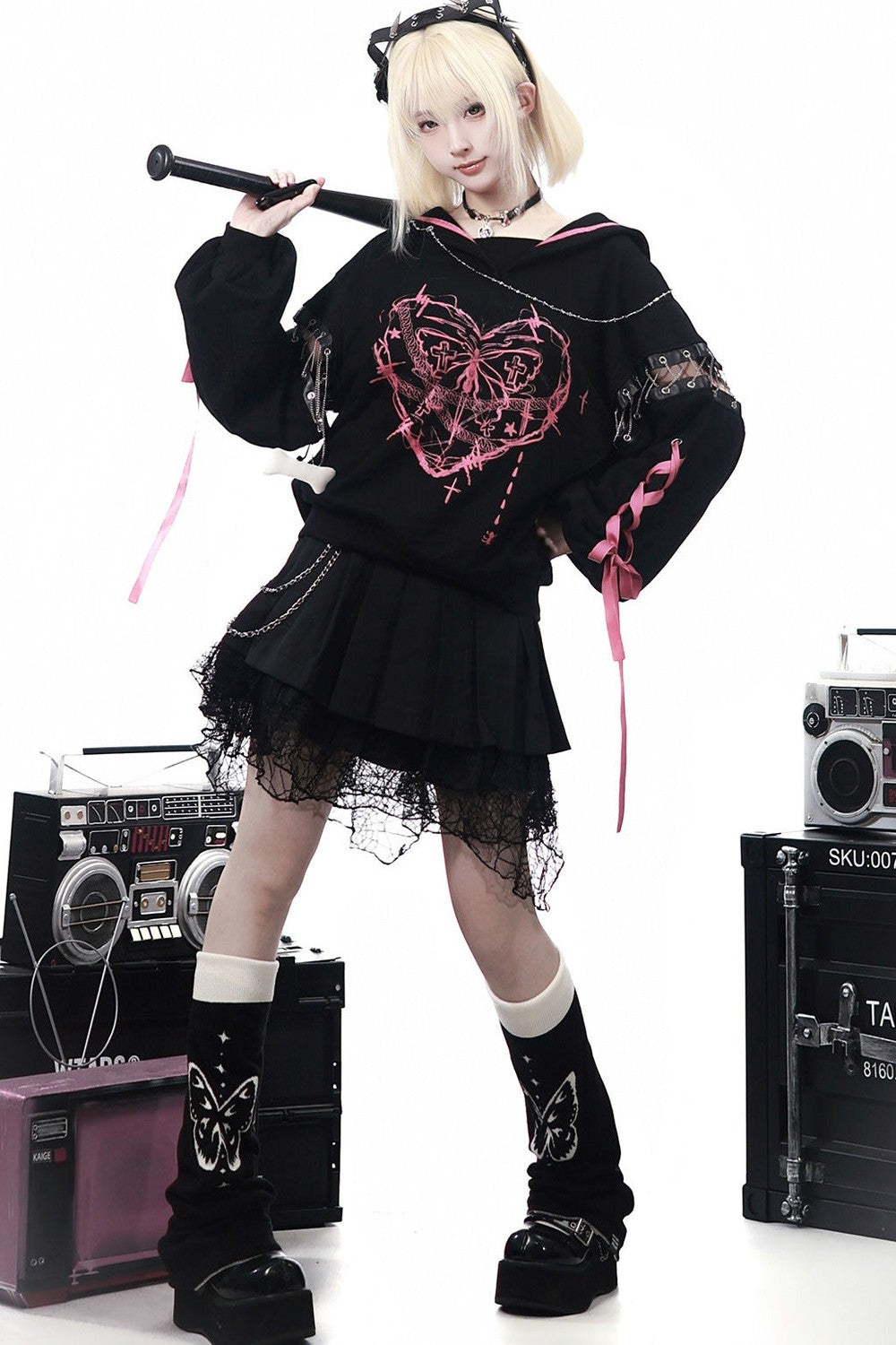 Dark Subculture Butterfly Sweatshirt + Skirt