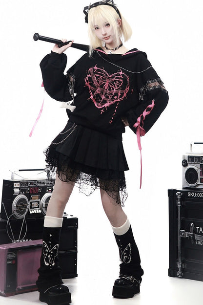Dark Subculture Butterfly Sweatshirt + Skirt