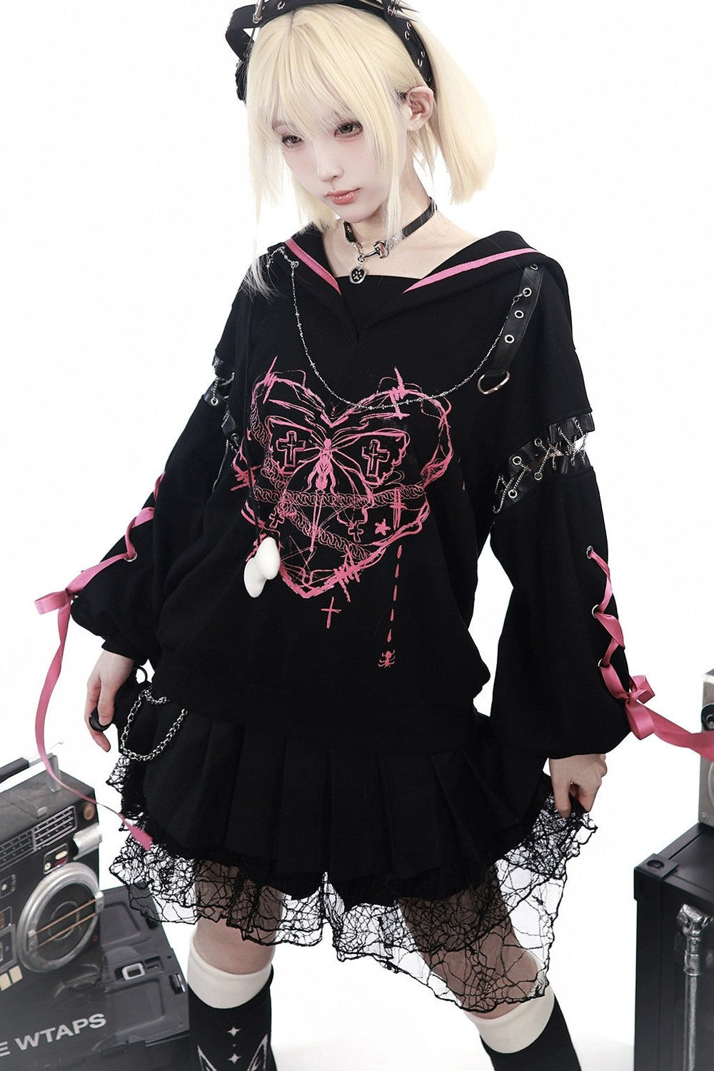 Dark Subculture Butterfly Sweatshirt + Skirt