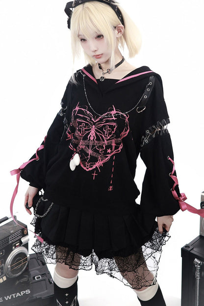 Dark Subculture Butterfly Sweatshirt + Skirt