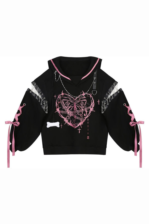 Dark Subculture Butterfly Sweatshirt + Skirt