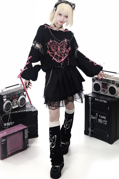 Dark Subculture Butterfly Sweatshirt + Skirt