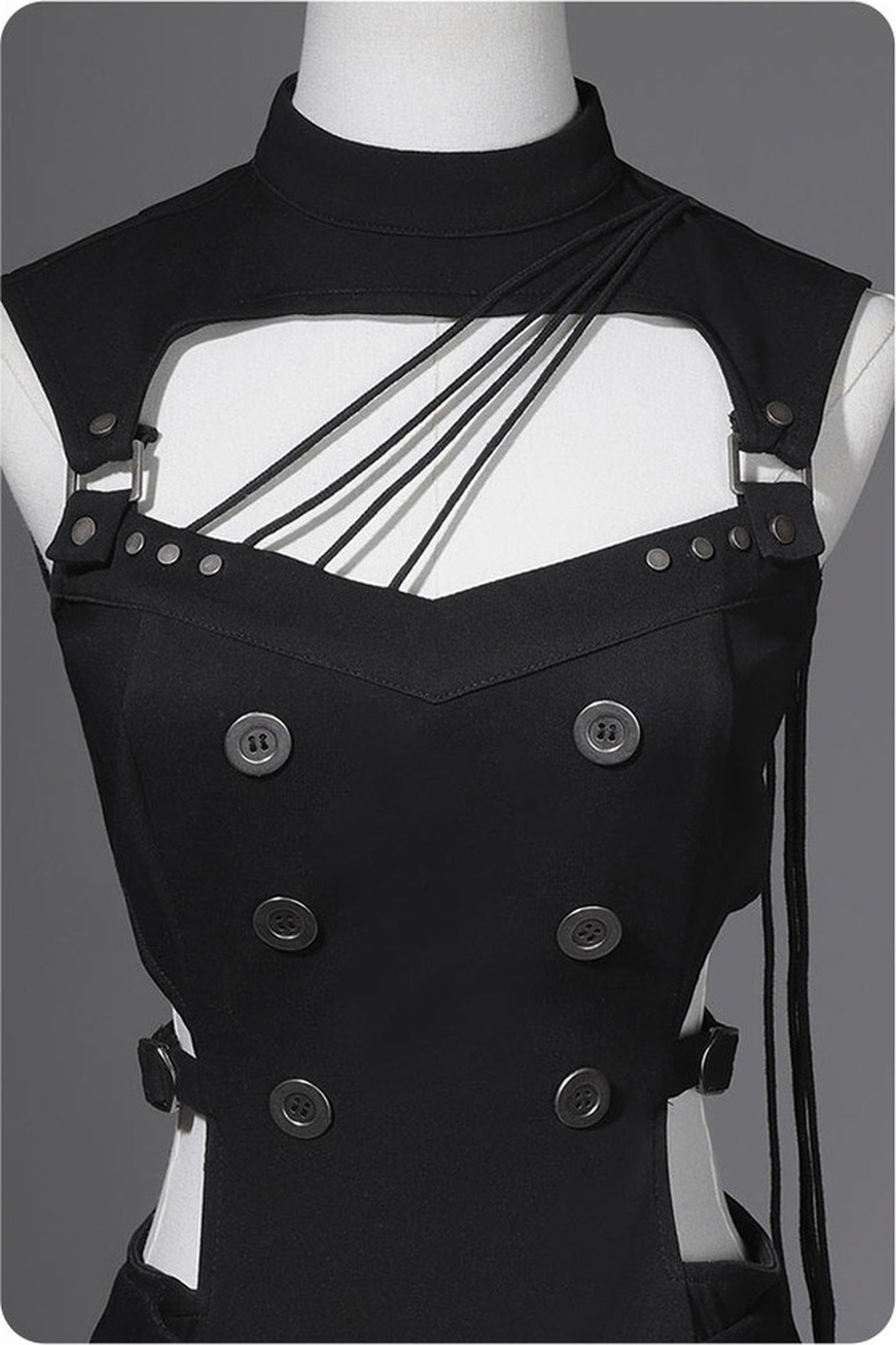 Top cyber gotico lolita + pantaloni + scaldabraccia