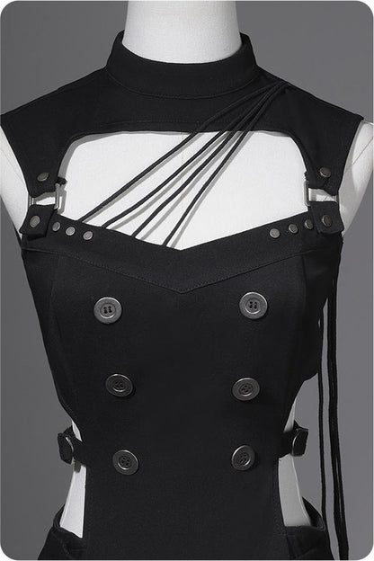Top cyber gotico lolita + pantaloni + scaldabraccia