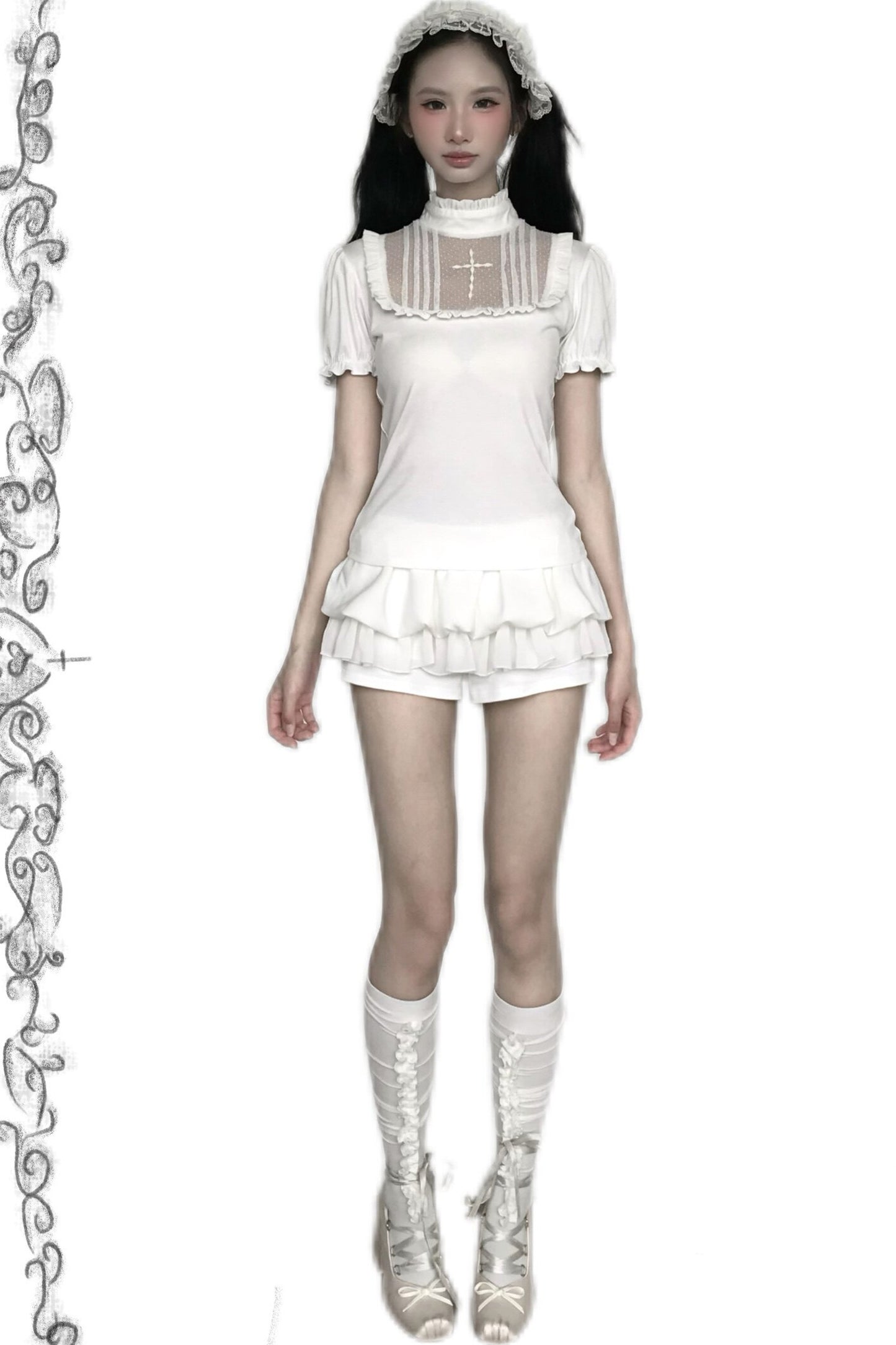 Gothic Floral Mesh Skirt Set-Up
