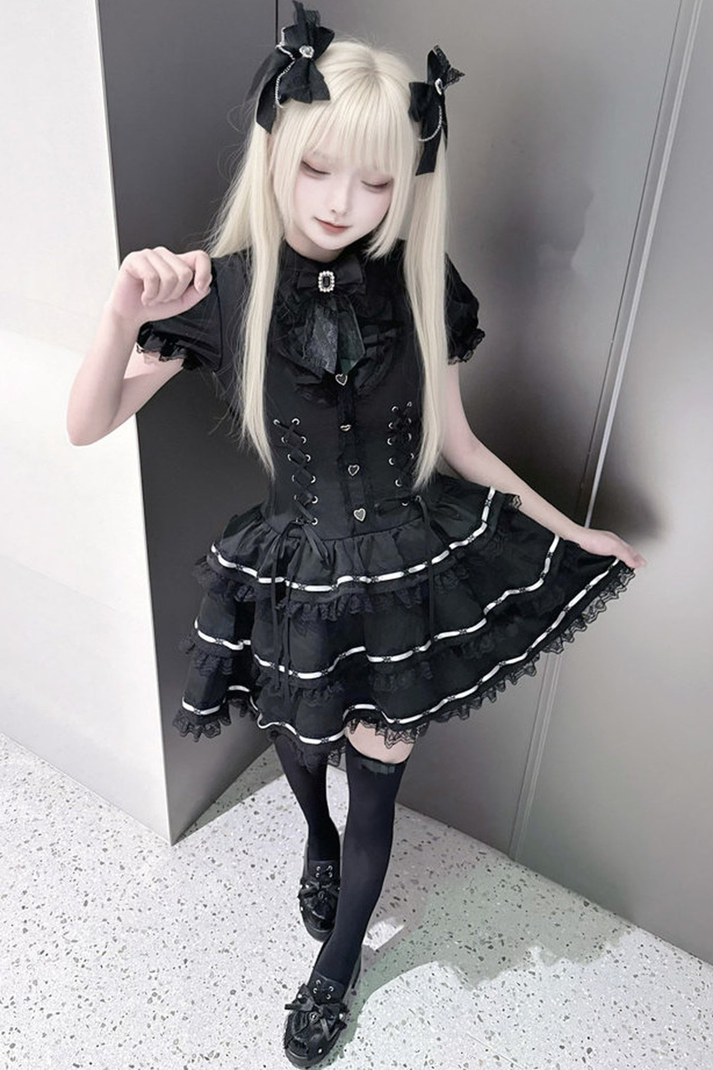 Black Ribbon Jirai Kei Princess Dress