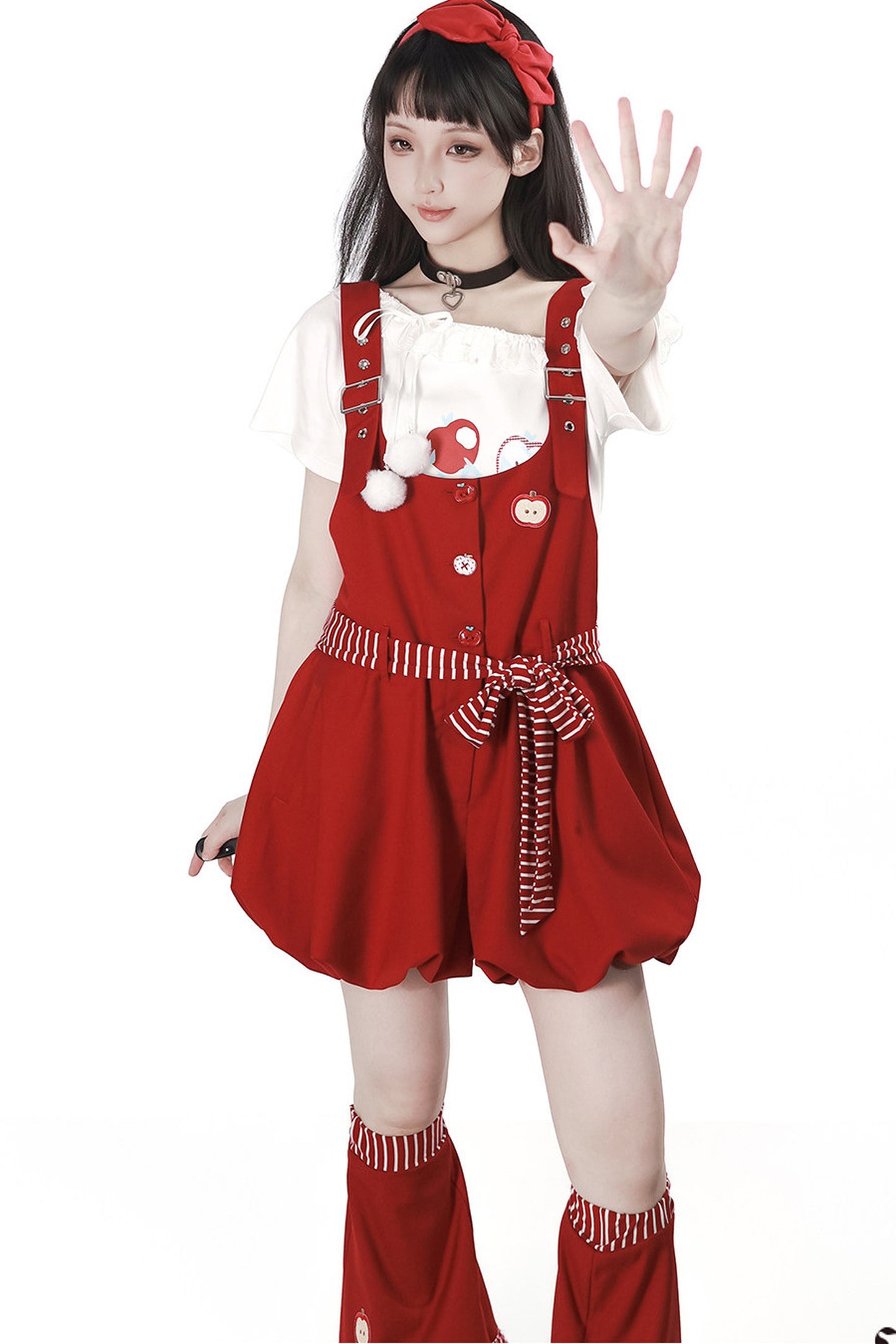 Apple Ribbon Balloon Pinafore Dress Set