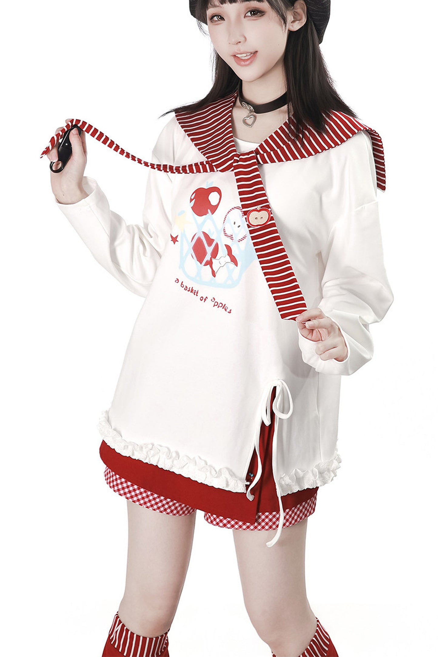 Apple Ribbon Balloon Pinafore Dress Set
