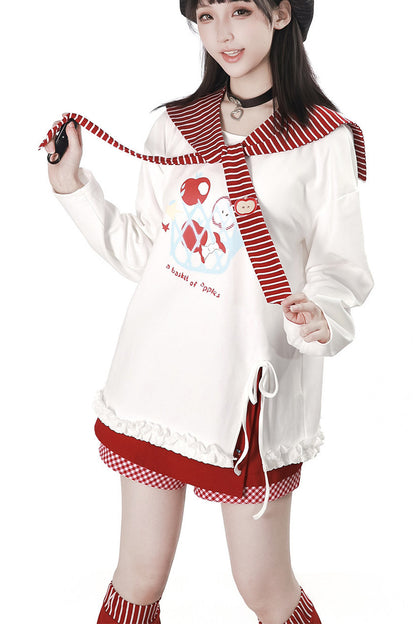 Apple Ribbon Balloon Pinafore Dress Set