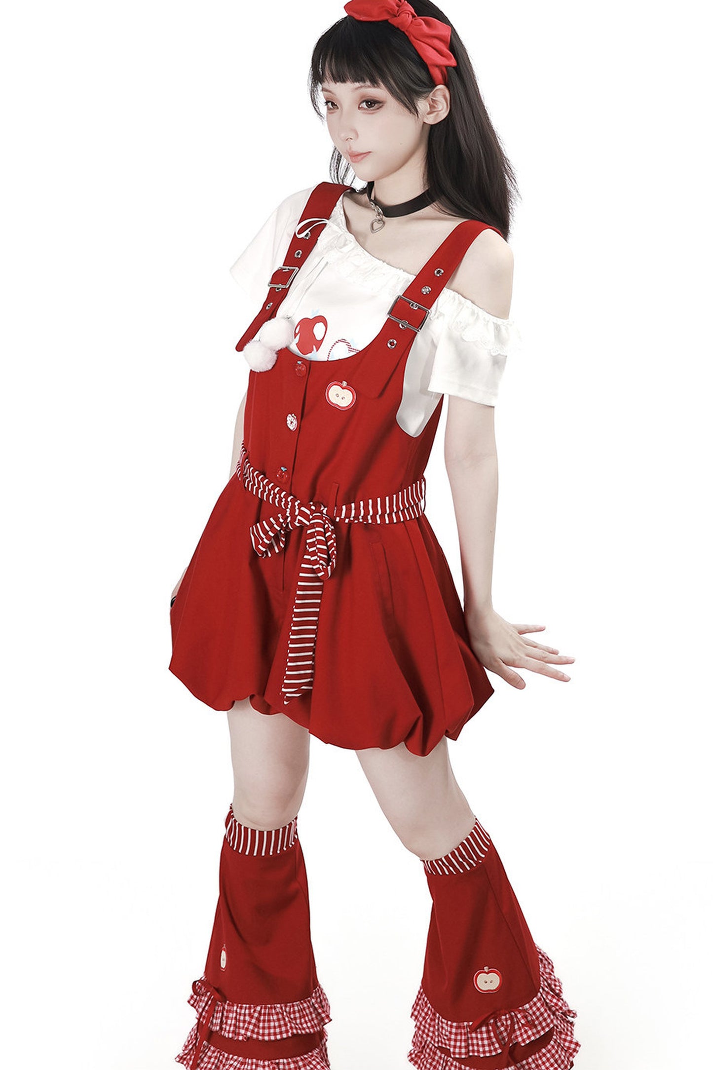 Apple Ribbon Balloon Pinafore Dress Set