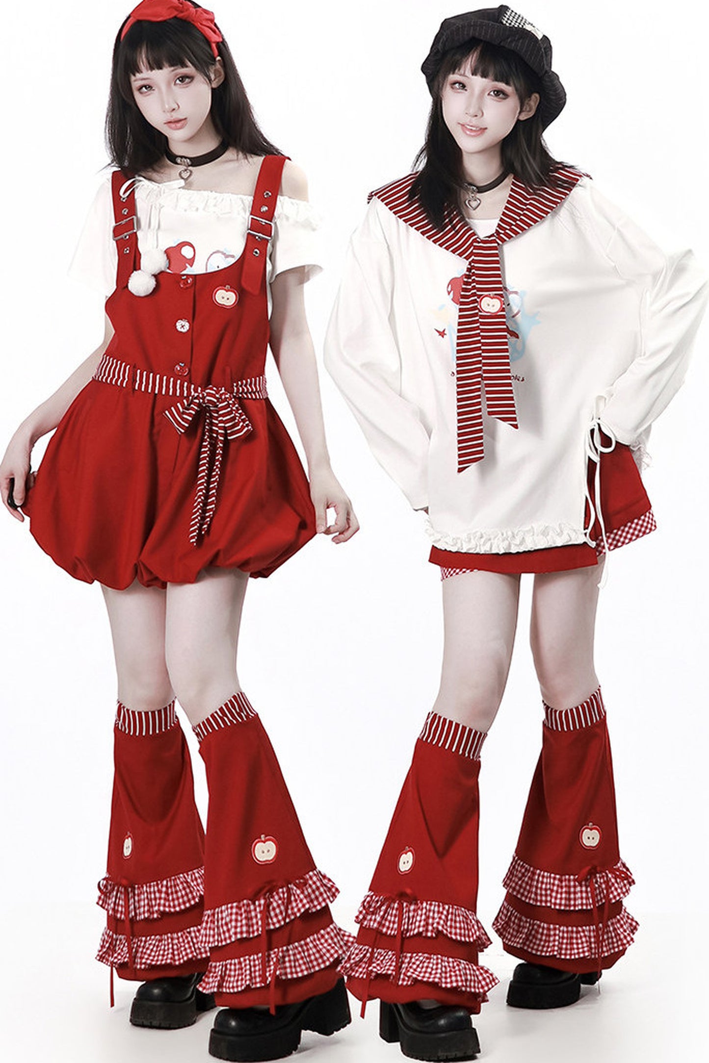 Apple Ribbon Balloon Pinafore Dress Set