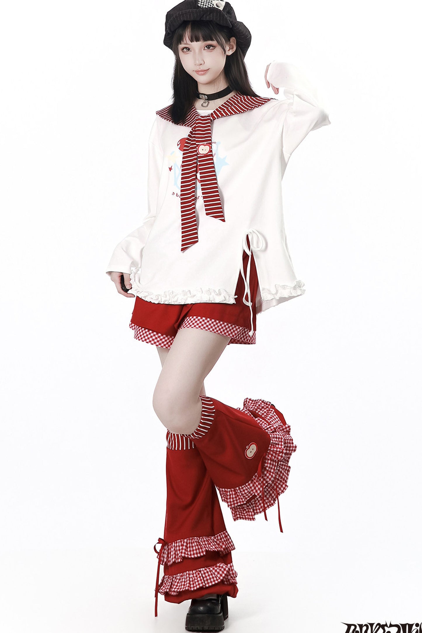 Apple Ribbon Balloon Pinafore Dress Set
