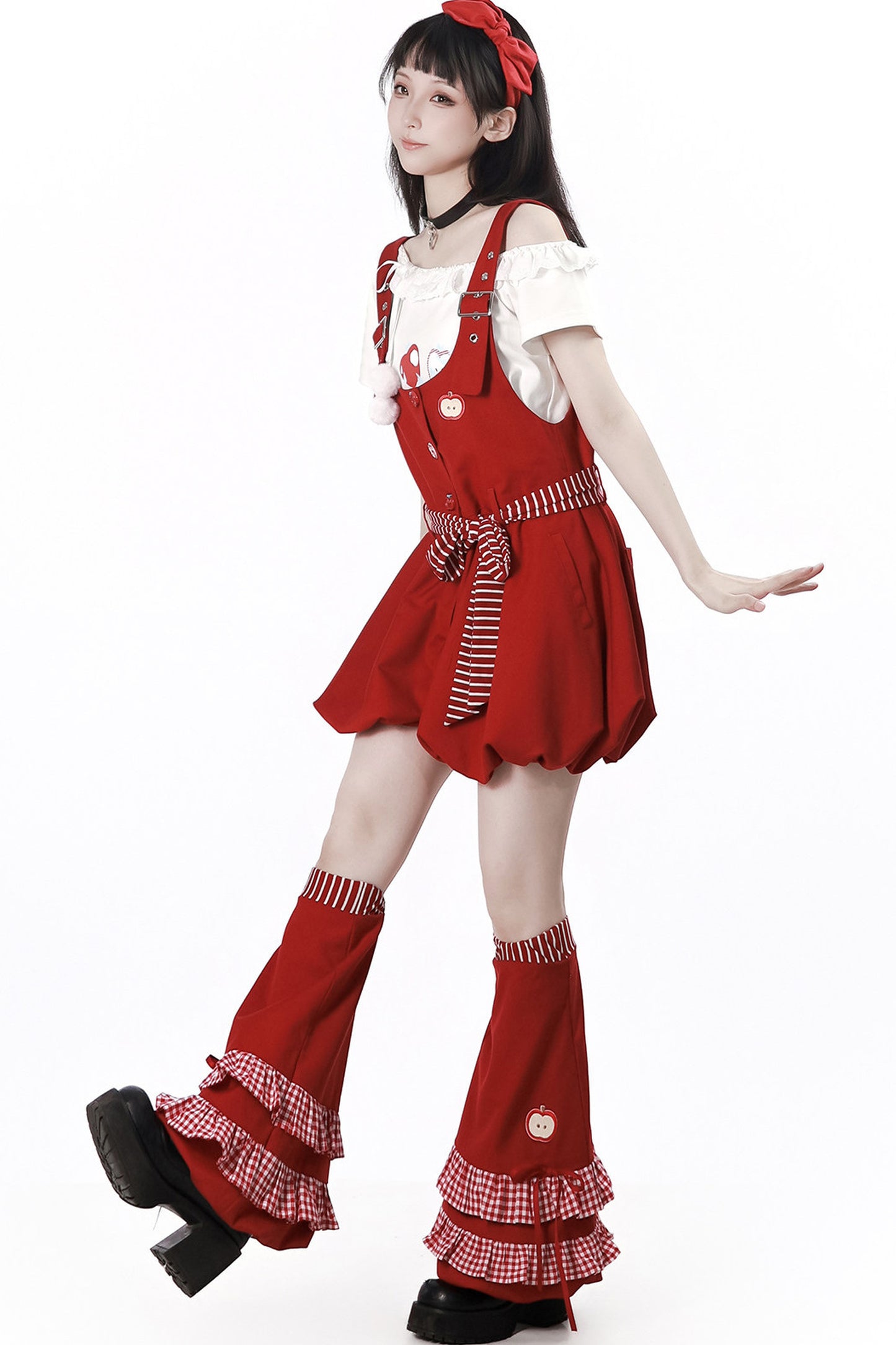 Apple Ribbon Balloon Pinafore Dress Set