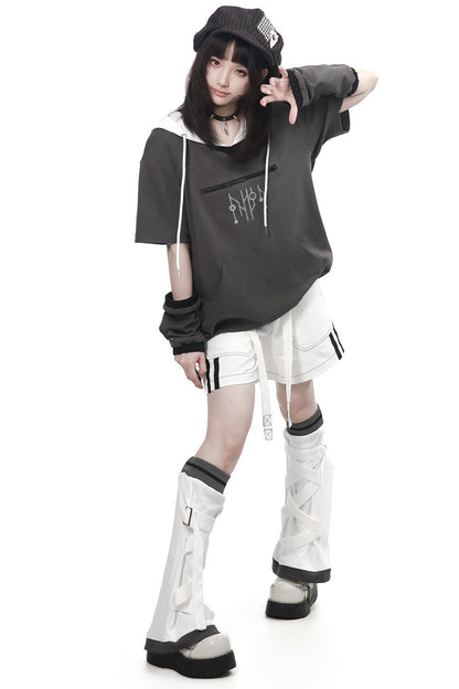 Gray Functional Stand Collar Zipper Short-Sleeve Set-Up