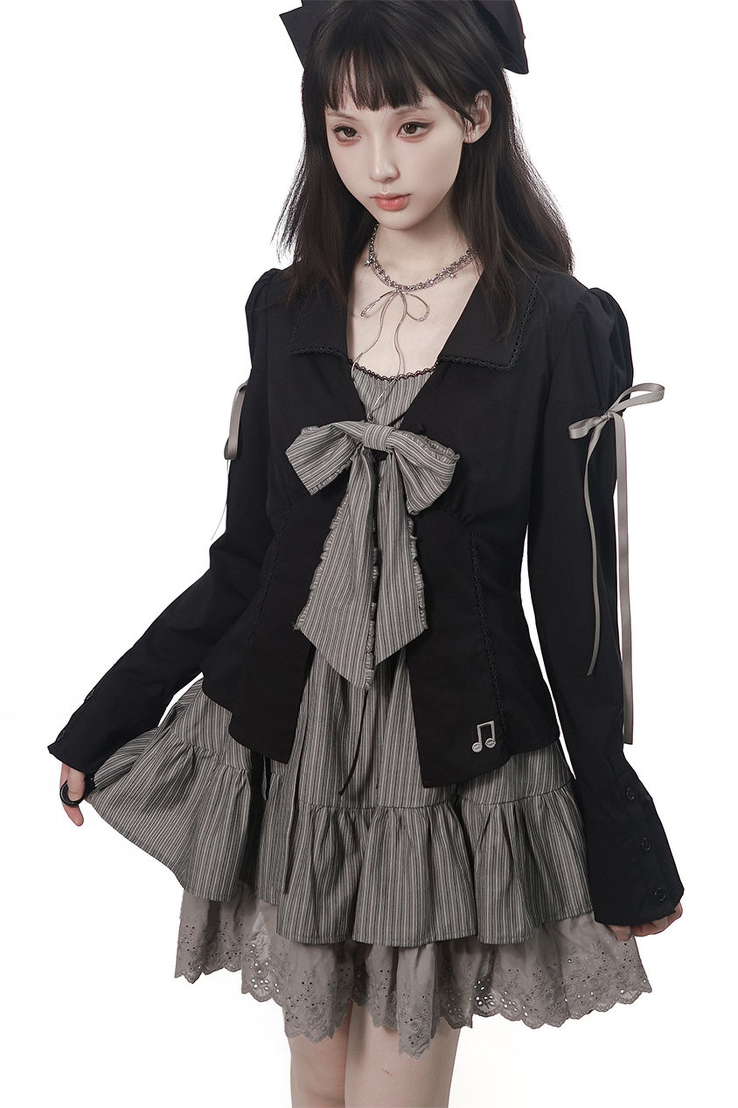 Vintage Strings Lace Double-Layered Suspender Dress Shirt Set-Up