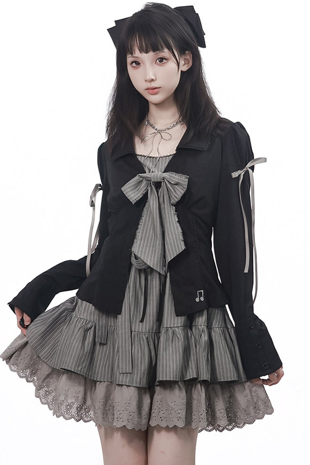 Vintage Strings Lace Double-Layered Suspender Dress Shirt Set-Up