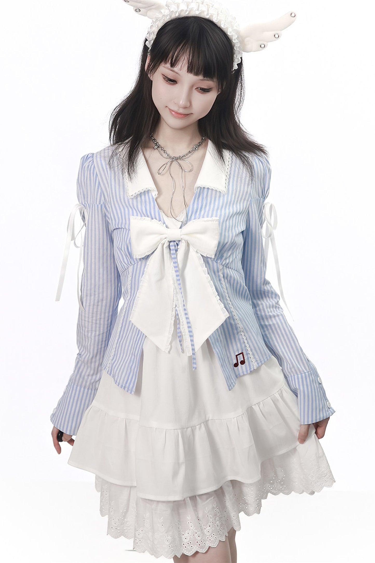 Vintage Strings Lace Double-Layered Suspender Dress Shirt Set-Up