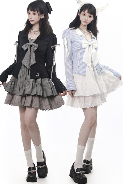 Vintage Strings Lace Double-Layered Suspender Dress Shirt Set-Up
