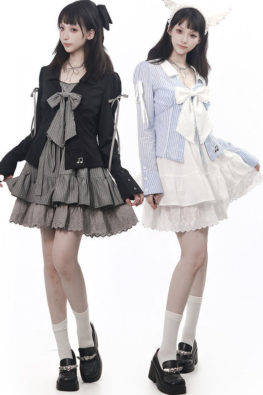 Vintage Strings Lace Double-Layered Suspender Dress Shirt Set-Up