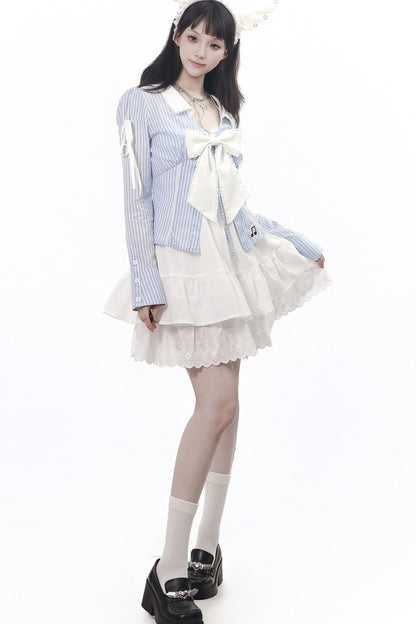 Vintage Strings Lace Double-Layered Suspender Dress Shirt Set-Up