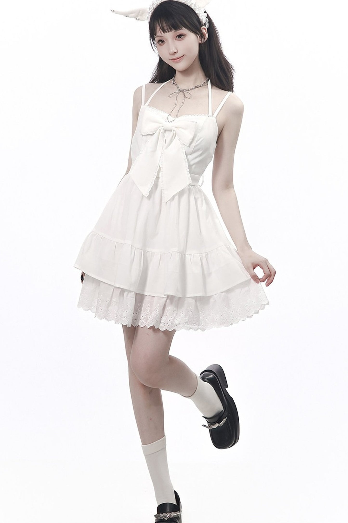 Vintage Strings Lace Double-Layered Suspender Dress Shirt Set-Up