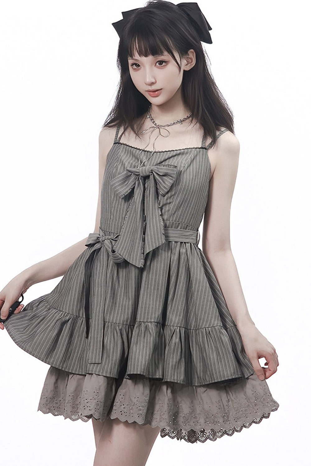 Vintage Strings Lace Double-Layered Suspender Dress Shirt Set-Up