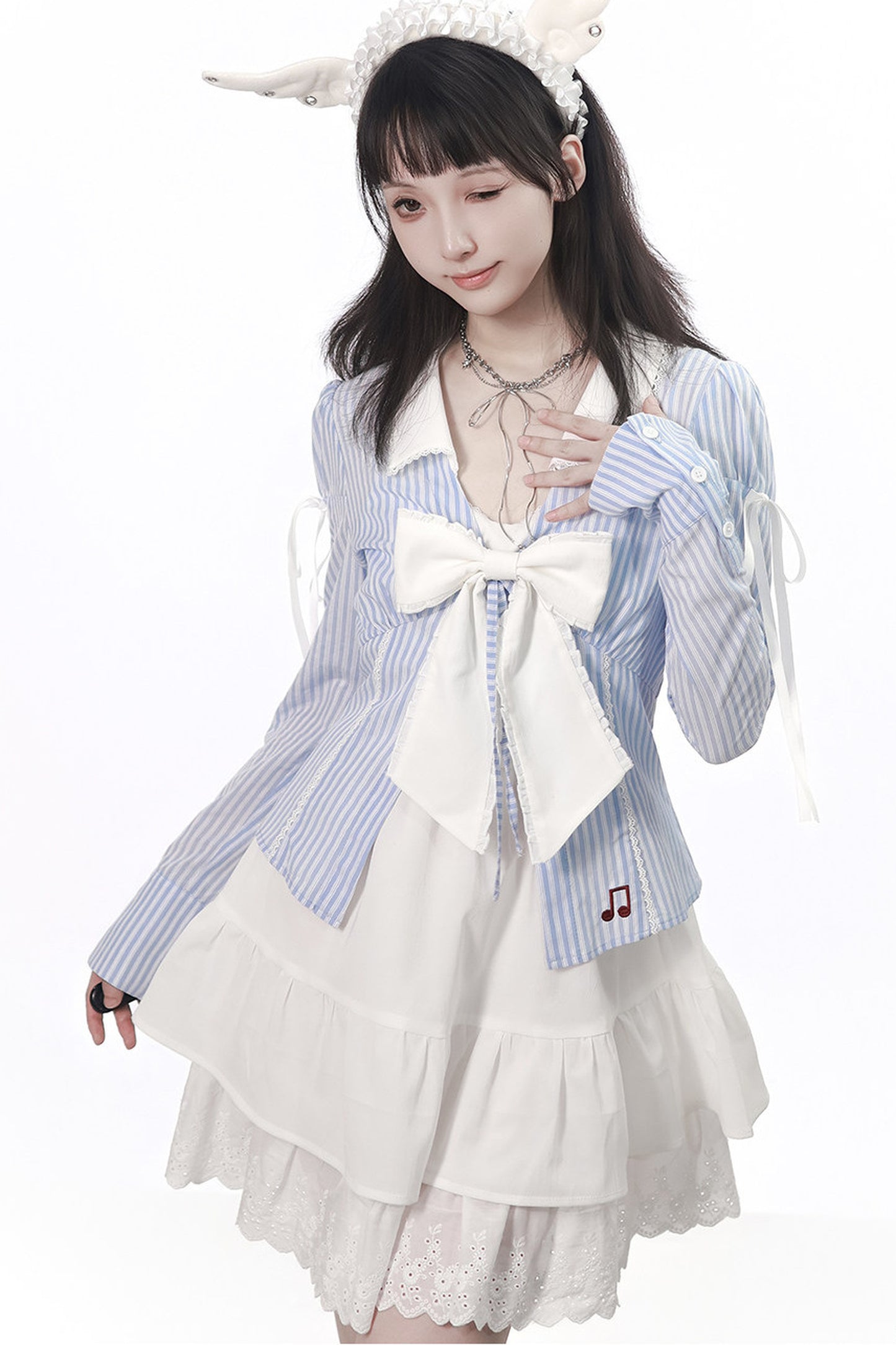 Vintage Strings Lace Double-Layered Suspender Dress Shirt Set-Up
