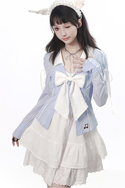 Vintage Strings Lace Double-Layered Suspender Dress Shirt Set-Up