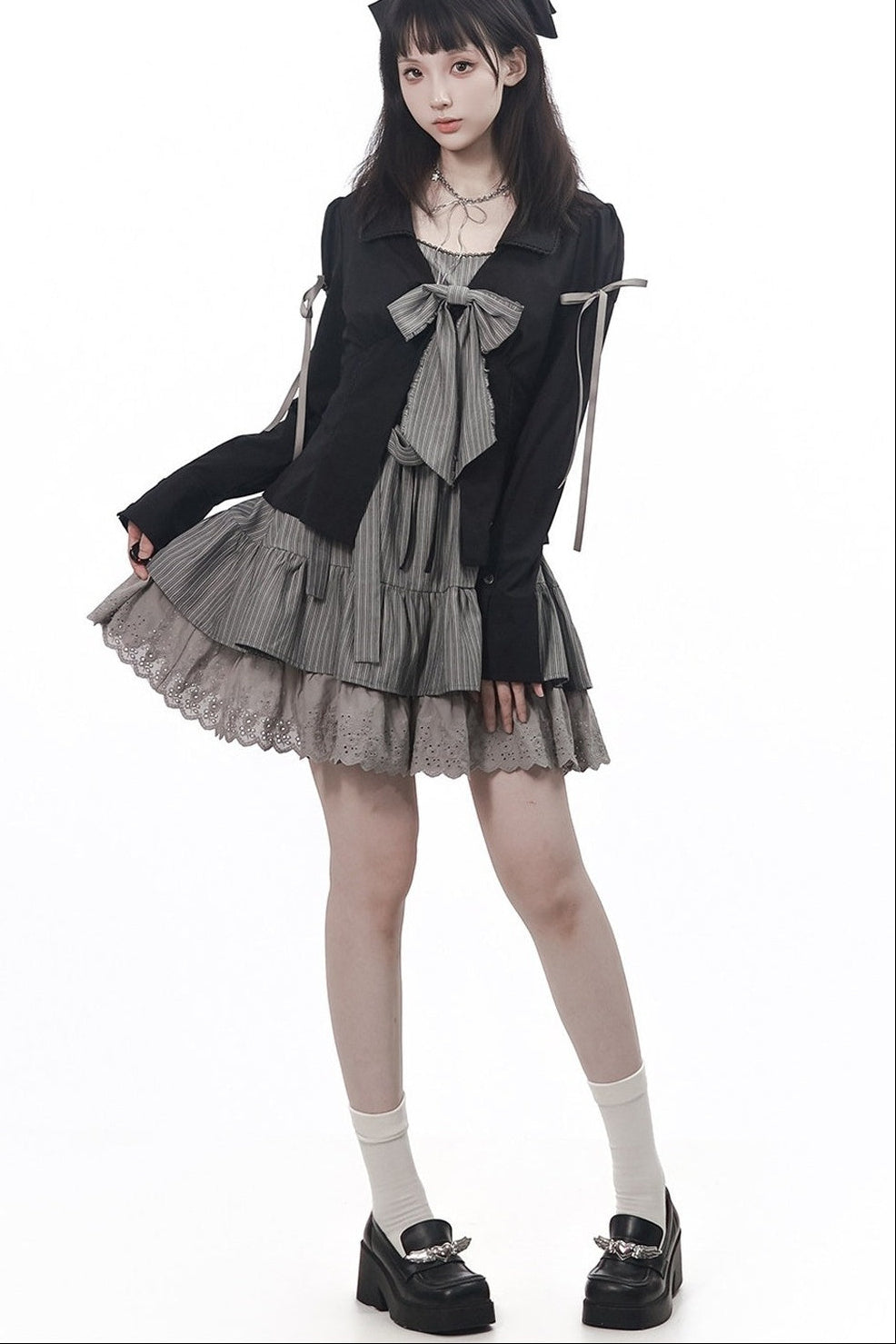 Vintage Strings Lace Double-Layered Suspender Dress Shirt Set-Up