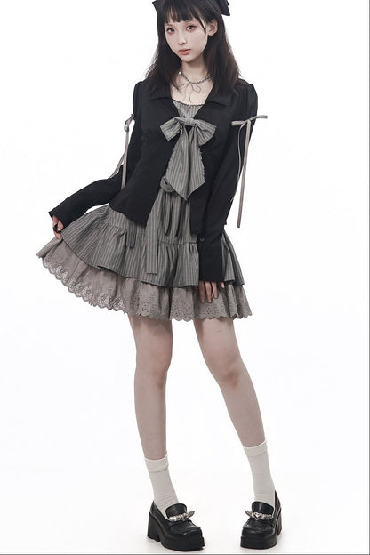 Vintage Strings Lace Double-Layered Suspender Dress Shirt Set-Up