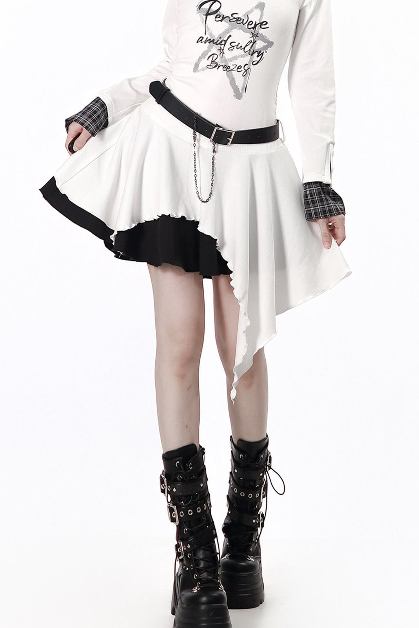 Irregular Plaid Layered-Look Dress With Top and Skirt Set-Up