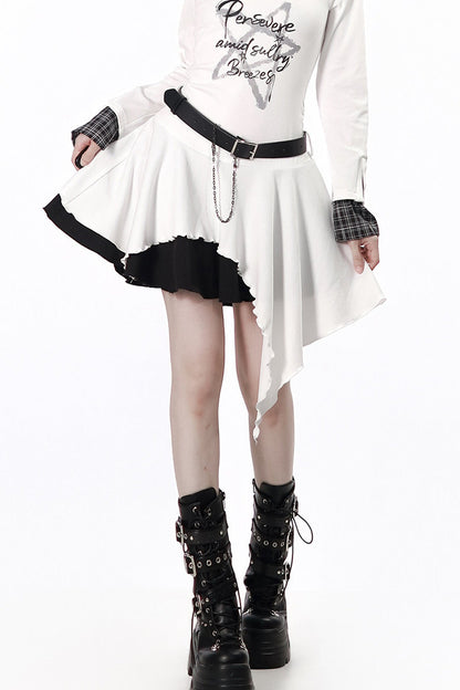 Irregular Plaid Layered-Look Dress With Top and Skirt Set-Up